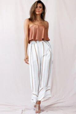 Hermosa Wide Leg Pocket Pants Stripe Print Tan -Bridal Dr. Denim Store photo 220st0317 camel st2046d tan