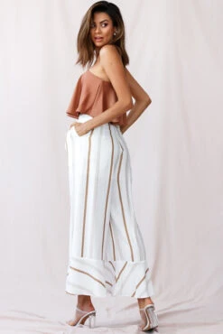 Hermosa Wide Leg Pocket Pants Stripe Print Tan -Bridal Dr. Denim Store photo 224st0317 camel st2046d tan