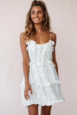 Maria Frill Trim Polka Dot Dress White 11 Maria Frill Trim Polka Dot Dress White -Bridal Dr. Denim Store photo 233 st2044d01 white