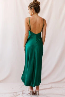 Hey Girl Long Satin Cowl Neck Dress Forest Green -Bridal Dr. Denim Store photo 2605 st1109b forest green