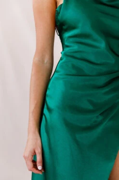 Hey Girl Long Satin Cowl Neck Dress Forest Green -Bridal Dr. Denim Store photo 2617 st1109b forest green