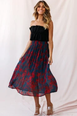 Caroline Accordion Pleat Midi Skirt Forest Green/Red -Bridal Dr. Denim Store photo 3278 26917b forest green red