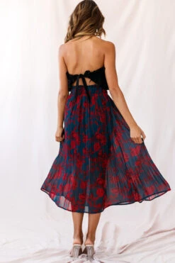 Caroline Accordion Pleat Midi Skirt Forest Green/Red -Bridal Dr. Denim Store photo 3291 26917b forest green red