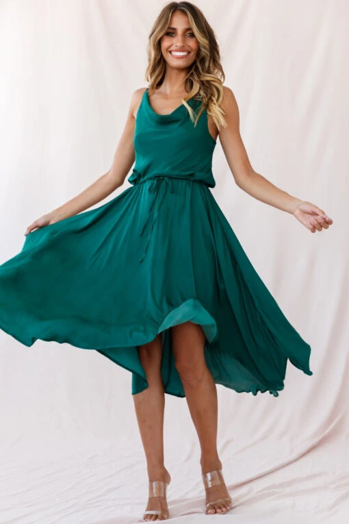 Ava Cowl Neck Drawstring Midi Dress Forest Green -Bridal Dr. Denim Store photo 3540 26924b02 forest green