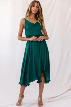Ava Cowl Neck Drawstring Midi Dress Forest Green -Bridal Dr. Denim Store photo 3545 26924b02 forest green