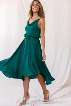 Ava Cowl Neck Drawstring Midi Dress Forest Green -Bridal Dr. Denim Store photo 3549 26924b02 forest green