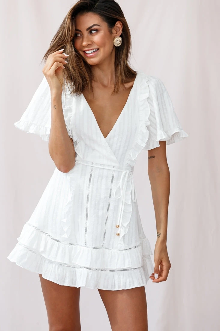Marybelle Angel Sleeve A-Line Ruffle Dress White 2 Marybelle Angel Sleeve A-Line Ruffle Dress White - Image 2