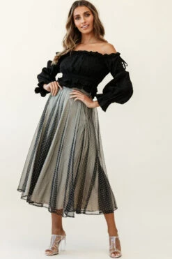 Jasmine Hail Spot Mesh Midi Skirt Black -Bridal Dr. Denim Store qs17164b01 black 14491b black 190903sl1753 1