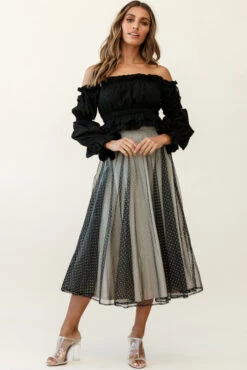 Jasmine Hail Spot Mesh Midi Skirt Black -Bridal Dr. Denim Store qs17164b01 black 14491b black 190903sl1756 1