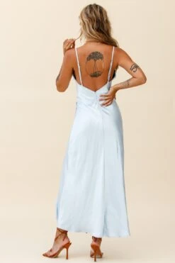 Hey Girl Long Satin Cowl Neck Dress Steel Blue -Bridal Dr. Denim Store st1109b06 steel blue 3